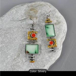 NWT Boho Vintage Geometric Drop Earrings 925 Silver
Plated Synthetic Gemstone